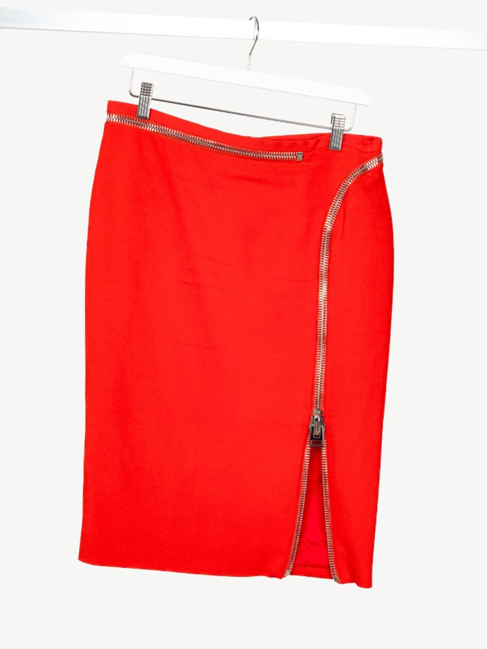 Tom Ford Red Crepe Zip-Trim Pencil Skirt
